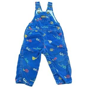 VINTAGE OshKosh Boys Overalls 24 Mth Vestbak Corduroy Planes Helicopter Boat DD7